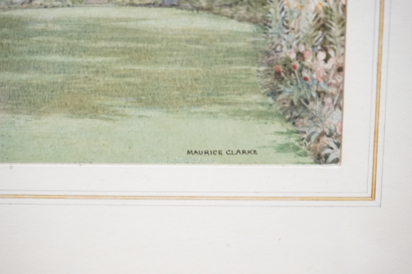 Maurice Clarke, Country house and garden scene, signed, watercolour, 26 x 36cm